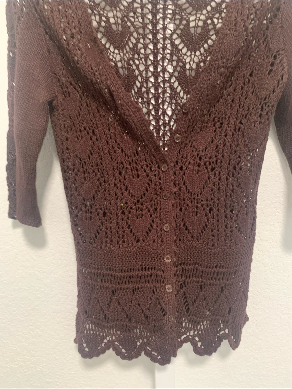 Vintage Dark Brown Crochet Openwork Cardigan Sweater - Picture 3 of 6